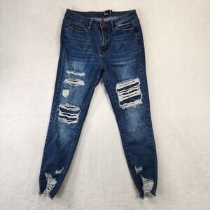 Simple Society Women Blue Denim Distressed‎ Ripped Skinny Jeans Size 7 28